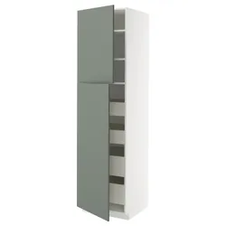 IKEA METOD / MAXIMERA(595.664.59) висока шафа з 2 дверцятами/4 ящиками, білий/Nickebo матовий сіро-зелений