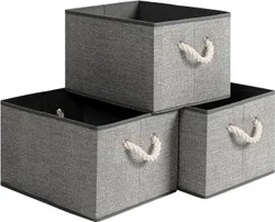 Тканинні ящики SONGMICS RFB013G01 без кришки, 3 шт., з ручками, 40 x 30 x 25 см, імітація льону, сірий