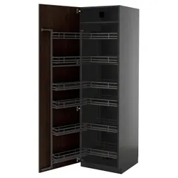 IKEA METOD(895.898.93) Високий шафа з висувною коморою, Blackoszary/Brown Sinarp