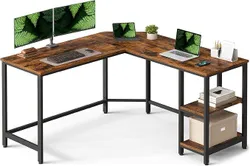 VASAGLE Desk, L-подібний комп'ютерний стіл, 138 x 138 x 76 см, кутовий стіл з 2 полицями, компактний офісний стіл, ігровий,