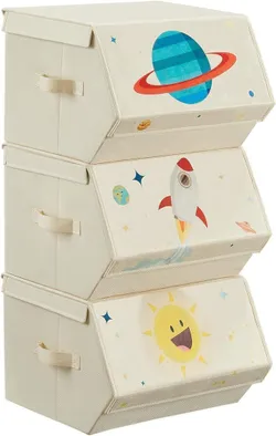 Коробка для зберігання SONGMICS, набір з 3 шт., складна коробка, тканинна коробка, що можна штабелювати, з кришкою на магнітних