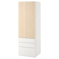 IKEA SMÅSTAD / PLATSA (394.308.53) гардероб, білий/береза з 3 ящиками