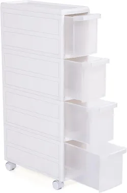Полиця Songmics з колесами, пластик, білий, 18 x 84,5 x 46 см