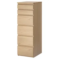 IKEA MALM (204.035.95)MALM Комод з 6 шухлядами, дубовий шпон, дзеркало, 40x123 см