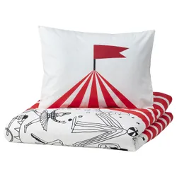 IKEA BUSENKEL(605.178.25) підодіяльник і наволочка, червоний / білий цирк візерунок