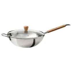 IKEA VARDAGEN(806.048.45) Вок з кришкою, Скляна/вугільна сталь бук