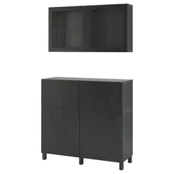 IKEA BESTÅ(094.124.93) поєднання полиці з дверцятами/шухлядами, чорно-коричневе / Lappviken / Stubbarp чорно-коричневе прозоре скло
