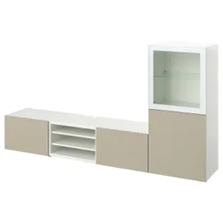 IKEA BESTÅ(194.887.22) Комбінація телевізор/скляні двері, біле/глянцеве/бежеве прозоре скло