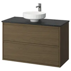 IKEA ÄNGSJÖN / LERSJÖN(595.712.91) Шафи для вимивання ящиками/миттям/акумулятором, коричневий іміміт. дуб/чорний імітаційний мармур