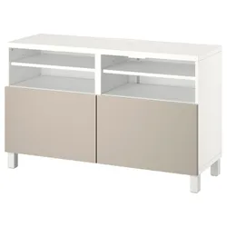 IKEA BESTÅ(594.204.81) Тумба під телевізор з дверцятами, білий / Lappviken / Stubbarp світло-сірий / бежевий