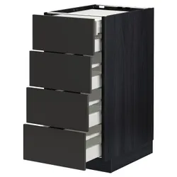 IKEA METOD / MAXIMERA(794.987.18) Шафа з 4 фасадами/2 низькими/3 середніми ящиками, чорний/Nickebo матовий антрацит