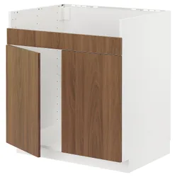 IKEA METOD(095.197.24) HAVSEN шафа під раковину, 2 відділення, білий/Тісторп імітація коричневого горіха