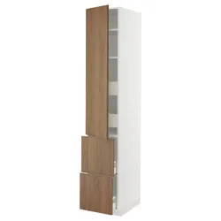 IKEA METOD / MAXIMERA(595.188.97) висока шафа з полицею/4 ящики/двері/2 фасади, білий/Тісторп імітація коричневого горіха