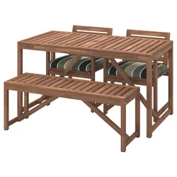 IKEA NÄMMARÖ(795.445.36) стіл+2 стільці+лава, для вулиці, світло-коричнева морилка/Фресен/Дувхольмен у смужку