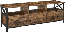 VASAGLE TV-тумба до 65 дюймів, TV-тумба з 3 висувними ящиками, 40 x 147 x 50 см, промисловий стиль, сталевий каркас, сільський