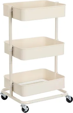 SONGMICS BSC60WT Візок з 3 полицями, зберігання, кухонна полиця з роликами, полиці з регулюванням висоти, сервірувальний візок з 2