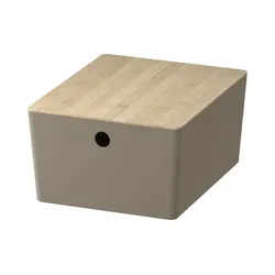 IKEA KUGGIS(895.826.17) контейнер з кришкою, Темно-сірий-бамбук/бамбук