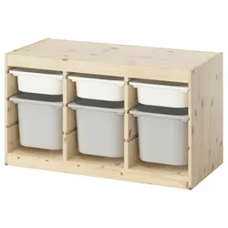 IKEA TROFAST(795.748.92) Полиця з контейнерами, Яскрава сосна забарвлена ​​біла/сіра