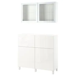 IKEA BESTÅ(594.888.24) поєднання полиць з дверцятами/шухлядами, біле/Selsviken/Stubbarp глянцеве біле прозоре скло
