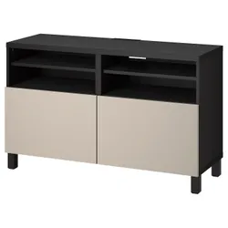 IKEA BESTÅ(094.204.88) Тумба під телевізор з дверцятами, чорно-коричневий / Lappviken / Stubbarp світло-сірий / бежевий