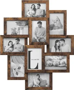 SONGMICS Колаж із фоторамок, сімейна фоторамка, на 10 фотографій 10 x 15 см (4 x 6 дюймів), МДФ, потрібне збирання, вінтажний