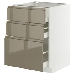 IKEA METOD / MAXIMERA(495.770.19) Шафа, що стоїть з 3 ящиками, білий/Voxtorp Gloss Dark -brown