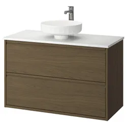 IKEA ÄNGSJÖN / LERSJÖN(395.712.92) Шафи для вимивання ящиками/миттям/акумулятором, коричневий іміміт. дуб/білий імітаційний мармур