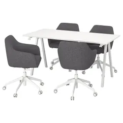IKEA TROTTEN / TOSSBERG(395.527.12) Стіл конференції з стільцями, Білий/темно -сірий