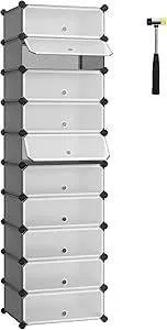 SONGMICS Lockable Shoe Rack, Rectangular Organiser, 10 Slots Modular Storage Rack DIY, Кожен модуль 40 x 30 x 17 см, Пластикова