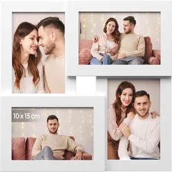 SONGMICS Фоторамка, рамка на 4 фото, розмір фото 10 х 15 см, фотогалерея, скло, білий RPF25WT