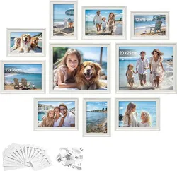 SONGMICS RPF049W01 Фоторамки з 16 килимками, набір з 10, 20 x 25 см, чотири рамки 4 x 6, для підвішування або настільного дисплея,
