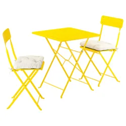 IKEA SUNDSÖ(895.732.55) стіл і 2 розкладні стільці, Зовнішній яскраво -жовтий/яскраво -жовтий куддарна світло -сірий -рог