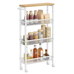 Мобільна вузька коляска з 4 полицями білі