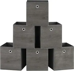 SONGMICS RFB126G01 Кубики для зберігання, набір 6 шт., з ручкою, тканина Оксфорд, флізелін, 26 х 26 х 28 см, складний, сірий