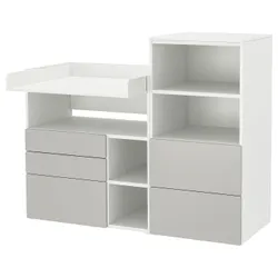 IKEA SMÅSTAD / PLATSA(395.832.28) СТОЛЬНИЙ СТАЛЬ, Білий сірий/з книжковою шафою