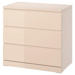 IKEA MALM(606.045.73) скриня, 3 ящики, світло -помаранчевий/глос