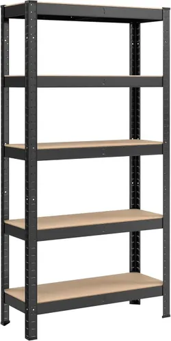 SONGMICS GLR030B21 Сталева полиця, 5 рівнів, для зберігання, безгвинтова збірка, для гаража, сараю, вантажопідйомність 650 кг, 30