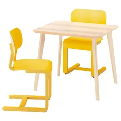 IKEA LISABO / LYCKAN(395.902.62) Стіл та 2 стільці, зола/жовтий шпон