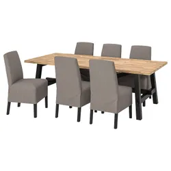 IKEA SKOGSTA / BERGMUND (694.082.66) стіл і 6 стільців, акація / Nolhaga сірий / бежевий