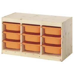 IKEA TROFAST(095.748.57) Полиця з контейнерами, світла сосна, пофарбована в білий/світло -помаранчевий