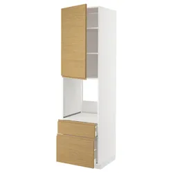 IKEA METOD / MAXIMERA(095.390.48) висока духова шафа з дверцятами/2 фасади/середня/висока скринька, білий/імітація Воксторпа дуб