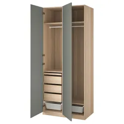 IKEA PAX / REINSVOLL(093.293.52) комбінований гардероб, ефект дуба білого мореного / сіро-зелений