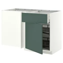 IKEA METOD / MAXIMERA(896.060.48) кутова нижня шафа з ящиком і внутрішнім висувним ящиком, білий/Aspudden темно-сіро-зелений