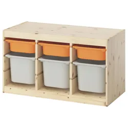 IKEA TROFAST(895.749.00) Полиця з контейнерами, Світла сосна, пофарбована в білий і світло -помаранчевий/сірий