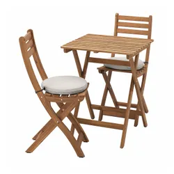 IKEA ASKHOLMEN(895.299.41) стіл + 2 складні стільці на вулиці, темно-коричневий/Фресон/Дувхольмен бежевий