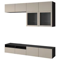 IKEA BESTÅ(494.358.45) комбінація для телевізора / скляні двері, чорно-коричневий Sindvik / Lappviken світло-сірий / бежевий