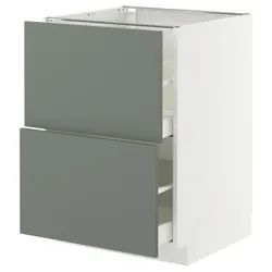 IKEA METOD / MAXIMERA(995.661.84) Шафа з 2 фасадами/2 високими ящиками, білий/Nickebo матовий сіро-зелений