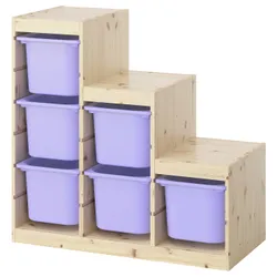IKEA TROFAST(895.734.15) Полиця з контейнерами, Світла сосна, пофарбована в білий/бузок