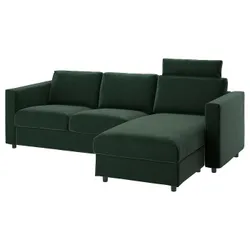 IKEA VIMLE(194.336.02) 3-місний диван, з шезлонгом з підголівником/Дьюпарп темно-зелений
