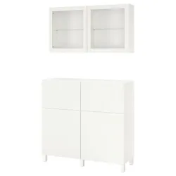 IKEA BESTÅ(094.125.01) поєднання полиці з дверцятами/шухлядами, біле / Lappviken / Stubbarp біле прозоре скло